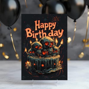 Totenkopf Geburtstagskuchen Karte - Gothic Horror Design | Totenköpfe Gruß Dark & Cool | Makaber Geburtstagskarte