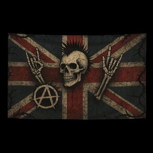 Riot Royale – Punk Rock Union Jack Flag, Mohawk Skull Poster, Gothic Parody UK Art, Anarchy Wall Decor, British Punk Print