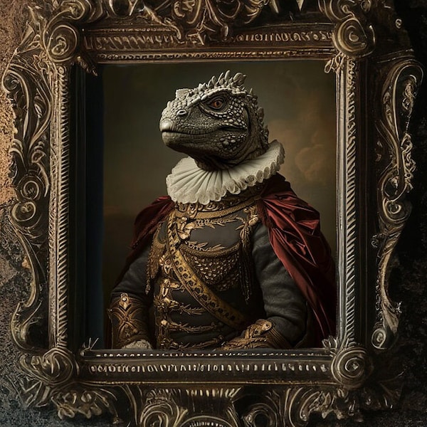 Gentleman Godzilla: Regal Roar - 18th Century Gothic Portrait, LIMITED EDITION, Classic Monster Elegance, Vintage Kaiju Art Print