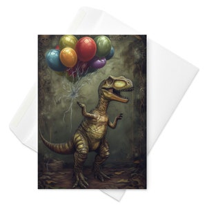 Jurassic Joyride : carte d'anniversaire avec porte-ballon T-Rex | Dinosaure, Célébration, Unique, Fantastique, Fête