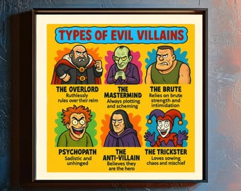 Rogues Gallery – Evil Villains Chart Print | Comic Style Wall Art, Supervillain Poster, Funny Gift for Nerds & Geeks