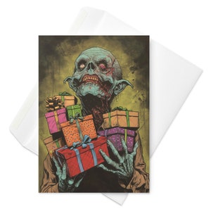 Zombie Gift Bearer - Skyward Glance, Leuke Zombie Verjaardagskaart, Undead Present Surprise, Grillige Apocalyps