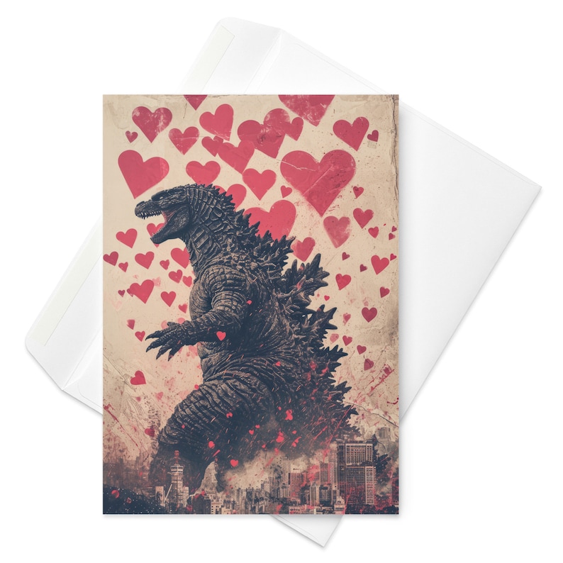 Godzilla's Love Metropolis Unique Kaiju Valentine's Day Card Etsy