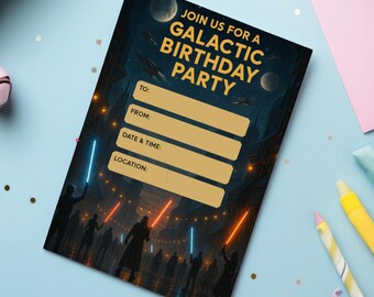 Galactic Duel Invite – Sci-Fi Birthday Party, Space Warriors Theme, Digital Download, Parody Printable