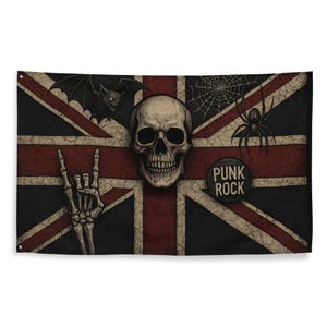 Anarchy Eternal – Punk Rock Union Jack Flag, Skull UK Poster, Gothic Parody Wall Art, British Punk Decor, Rock n Roll Flag