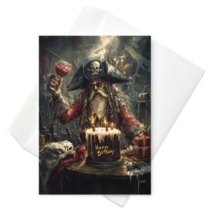Captain's Toast - Gothic Piraten Geburtstagskarte | Pirat mit Weinglas | Lustige Geburtstagsgrüße | Einzigartige Piraten Kunst