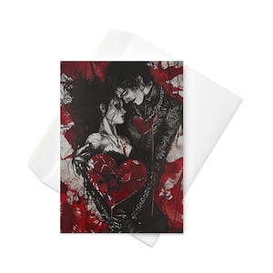 Biglietto di San Valentino unico per coppia gotica: fantastico design gotico con abbraccio
