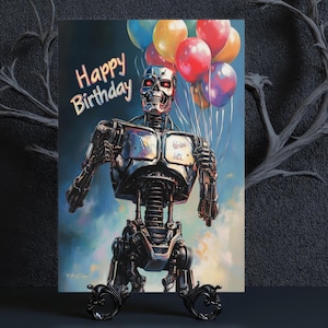 Terminate the Cake" Birthday Card – Robot Humor, Sci-Fi Parody, Digital Download, Printable Funny Card, Cyberpunk Birthday