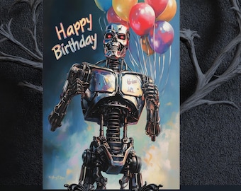 Terminate the Cake" Birthday Card – Robot Humor, Sci-Fi Parody, Digital Download, Printable Funny Card, Cyberpunk Birthday