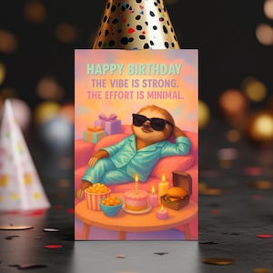 Sloth Vibes Only – Parodie de carte d'anniversaire drôle, humour paresseux, animal relaxant, vie de salon, carte de voeux physique