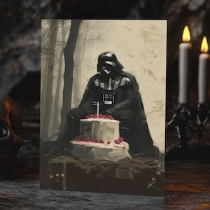 Avec celui-ci, le gâteau est fort : carte d'anniversaire du Seigneur des Ténèbres, art parodique, téléchargement numérique, bricolage imprimable