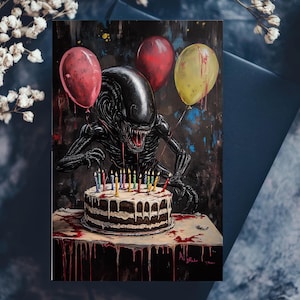 zid & Frosting - Alien Geburtstagskarte Vorlage, Horror Parodie, digitaler Download, DIY druckbar
