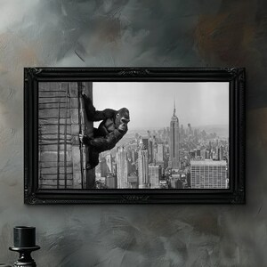 King Kong Empire State Building Art Print, Skyline de Nueva York, póster de película retro, tributo al cine clásico, escena icónica de monstruos, EDICIÓN LIMITADA