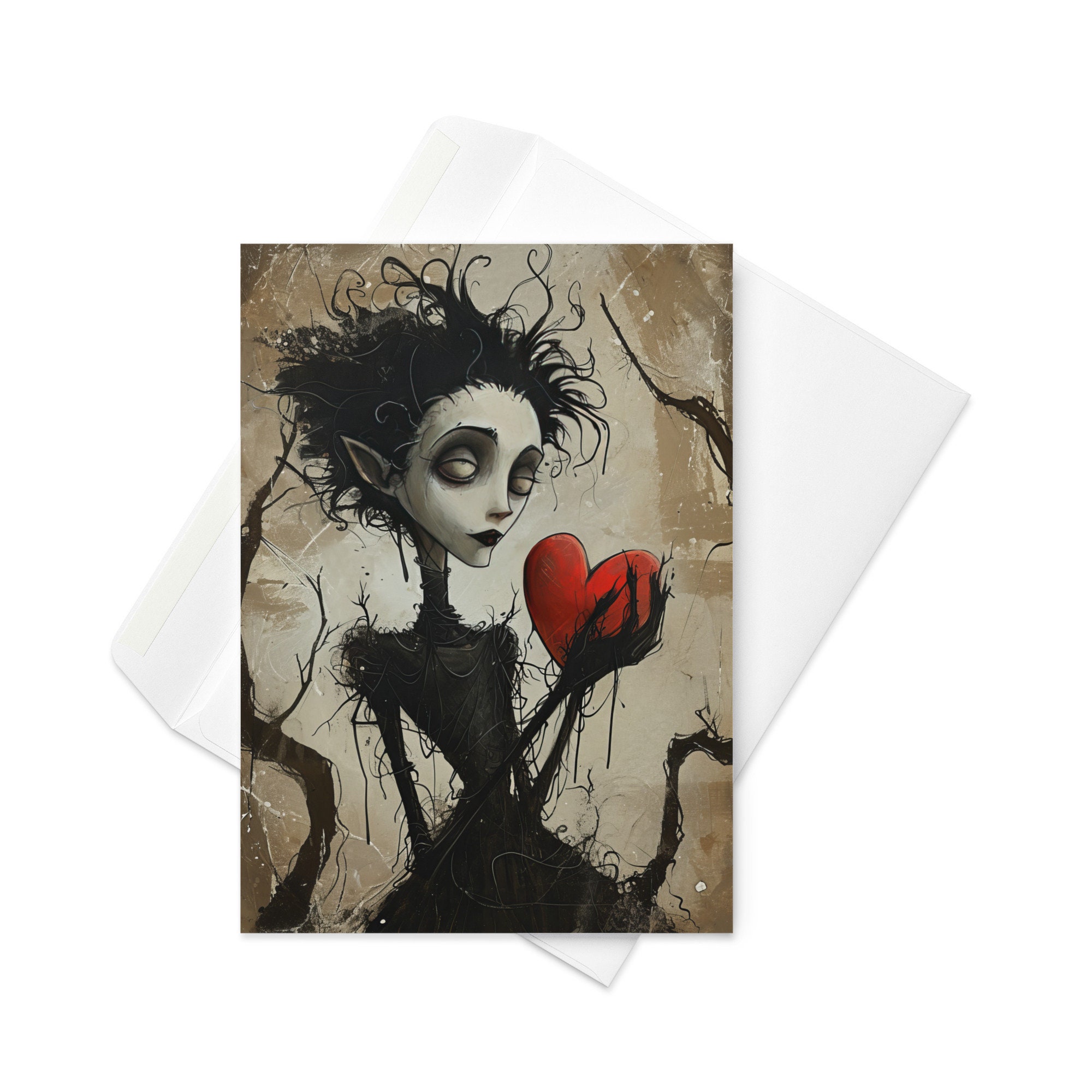 Gothic Lady With Heart Valentine's Card - Tim Burton Inspired