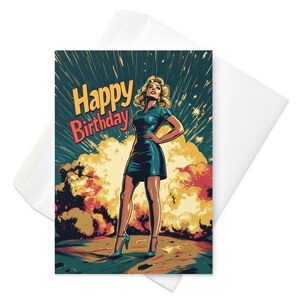 Epischer Auftritt - Retro Actionheld Geburtstagskarte, mutiger Pop-Art-Stil, heftige und selbstbewusste Begrüßung, einzigartiges Geschenk