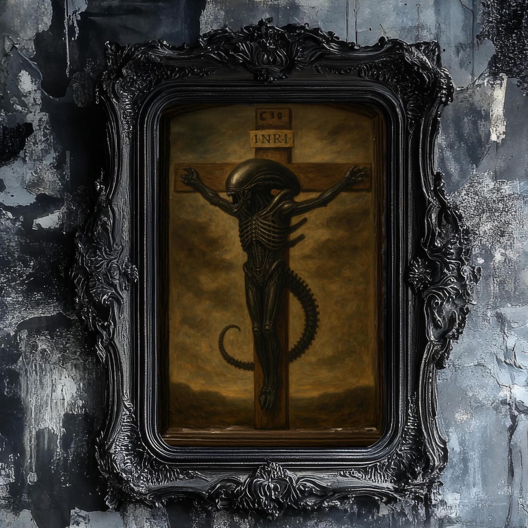 Alien Crucifixion Art Print | Dark Gothic Sci-fi Religious Parody ...