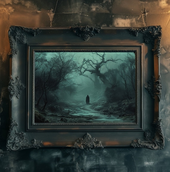 Gothic Forest Art Print, Lone Figure, Eerie & Thought-Provoking, Mysterious Spectacle, Dark Nature Scene