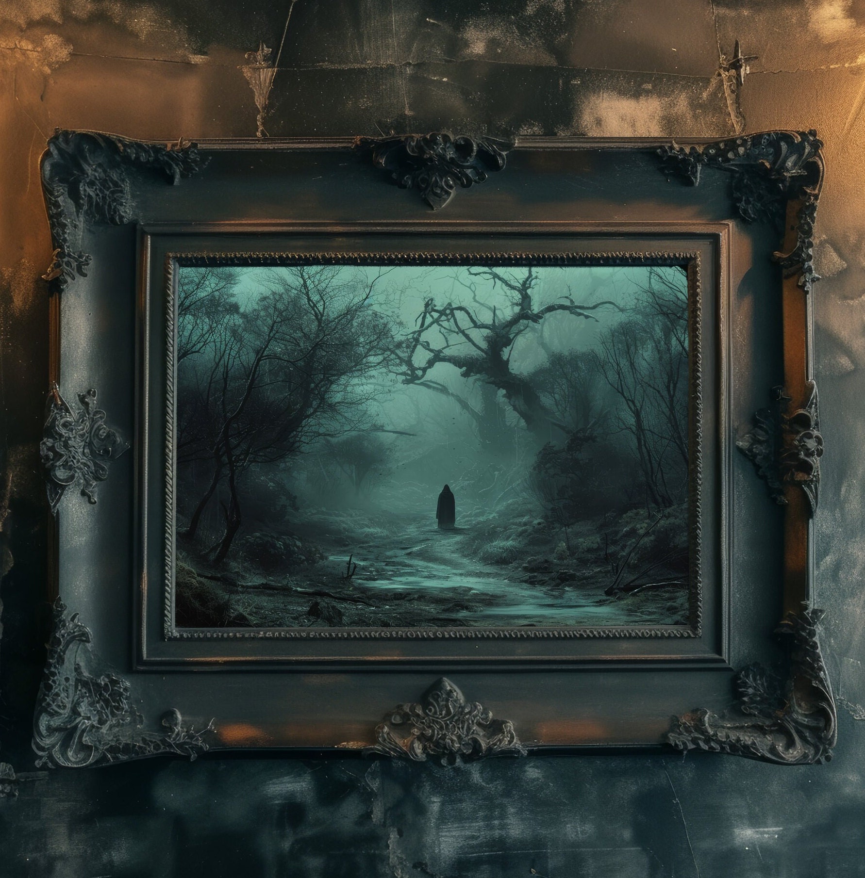 Gothic Forest Art Print, Lone Figure, Eerie & Thought-provoking