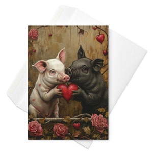 Cochons amoureux contrastés - Carte de Saint-Valentin réconfortante