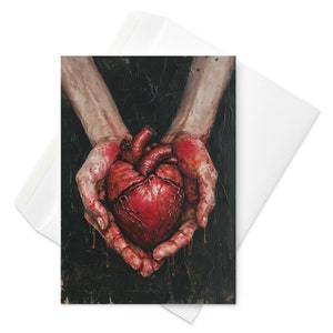 Cartão de Dia dos Namorados com Amor Artístico - Mãos com Coração Gotejante, Profundidade Emocional