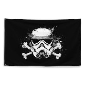 Stormtrooper Skull and Crossbones Flag - Gothic Star Wars Design | Dark Galactic Empire Decor | Cool Sci-Fi Helmet Flag