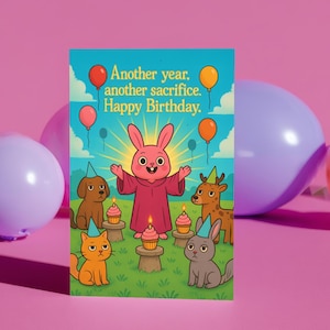 Cupcake Cult Conclave – Cartão de aniversário de animal engraçado, humor estranho, paródia de festa, vibrações de sacrifício