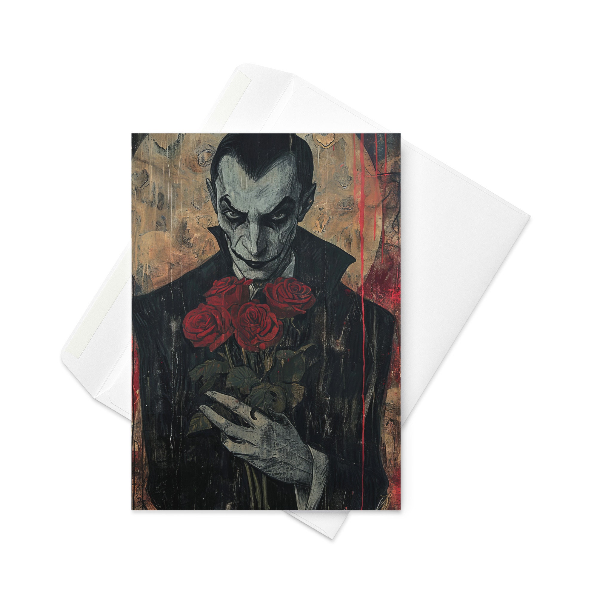 Dracula With Roses Valentine's Card - Gothic, Romantic, Unique