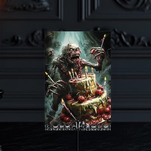 Surpresa de aniversário de zumbi - Cartão de felicitações de terror bem-humorado, celebração assustadora, festa divertida com mortos-vivos