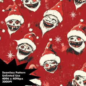 Tinsel intrecciato - Modello senza cuciture con elfo di Natale malvagio, design inquietante per le feste, download digitale festivo oscuro
