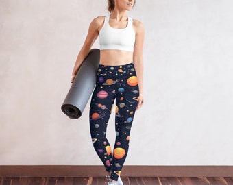 Leggings de yoga à motif Space Planets - Super doux, extensible, élégant