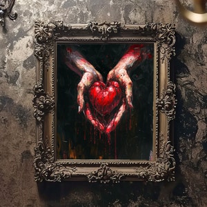 Gotisches blutiges Herz Druck, grauenhafte Handheld Herz Kunst, makabere Wand Dekor, dunkle Liebe Malerei, Horror Kunstwerk, viktorianisches Gothic Poster