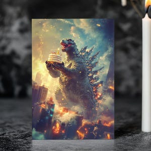 Fijne geboorte-Raaar! – Kaiju-verjaardagskaart, Godzilla-parodiekunst, digitale download, afdrukbare DIY