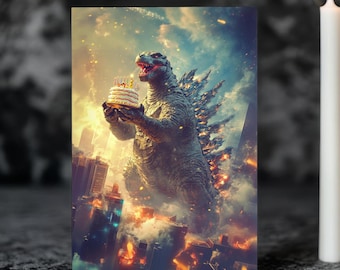 Happy Birth-Raaar! – Kaiju Birthday Card, Godzilla Parody Art, Digital Download, Printable DIY
