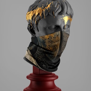Artistic Knight Face Gaiter - Gothic Silver Mask Design, Medieval Armor Neck Cover, Cosplay Warrior Artcosplay