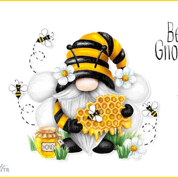 Watercolor Bee Gnome png, Bee gnome sublimation, Honey Bee Gnome clipart, Gnome summer, Hand drawn gonk png, summer gnome, digital download