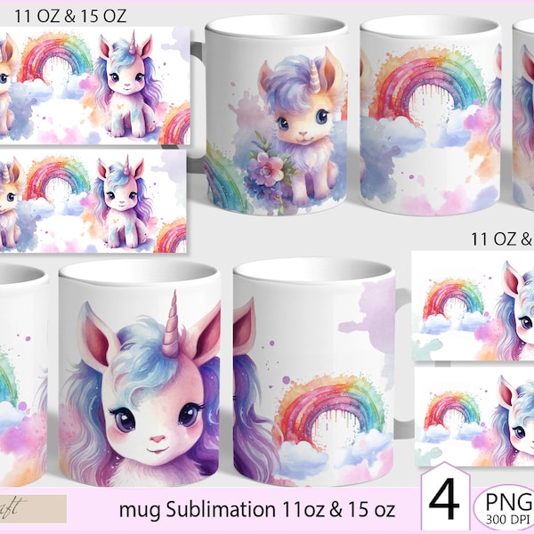 Einhorn Becher wickeln png, Becher Sublimationsdesigns, Einhorn mit Regenbogen Becher Sublimationsdrucke, Becher PNG Vorlage, digitaler Download Becher 11oz 15oz