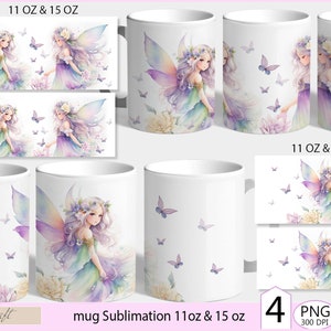 Envoltório de caneca de fada png, designs de sublimação de caneca, impressões de sublimação de caneca de fada com flores, modelo de caneca png, caneca de download digital 11 onças 15 onças