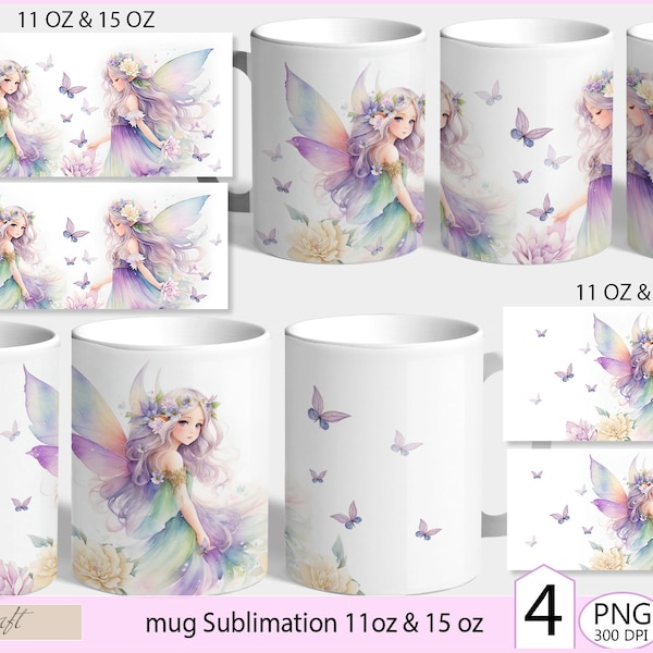 Fairy mug wrap png, mug sublimation designs, Fairy with flowers mug sublimation prints, mug png template, Digital download mug 11oz 15oz