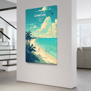 Cancun Mexico Beach Canvas Wall Art, Travel Poster, Cancun Mexico Poster, Travel Print, Cancun Beach Poster, Mexico Beach Wall Decor