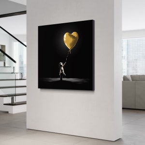 Banksy Balloon Girl Wall Art, Banksy Girl Golden Balloon Wall Art, Banksy Graffiti Art, Heart Balloon Painting, Living Room Wall Decor