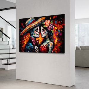 Day of the Dead Couple Painting, Canvas Wall Art, Oil Painting, Eternal Love Painting, Large Canvas, Expressive Art, Abstract Colorful Art