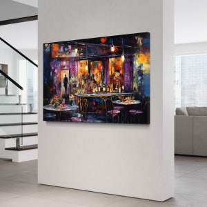 Harlem Jazz Club Canvas Wall Art, Abstract Oil Painting, Colorful Abstract Painting, Large canvas, Classic Jazz Bar Wall Decor