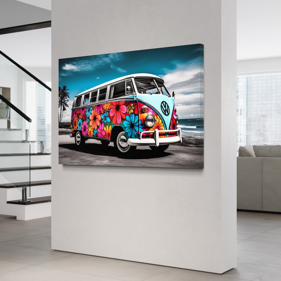 Camper Van Canvas Wall Art, WV Bus Wall Art, Vintage Wall Art, Large Canvas, Classic Car Wall