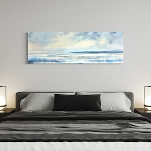 Calm Water Canvas Wall Art, Watercolor Painting, Watercolor Landscape, Wide Canvas, Abstract Ocean Wall Art, Panoramic Wall Art
