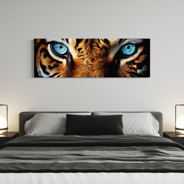 A Tiger With Blue Eyes Wall Art, Close Up Tiger Photo, Tiger Portrait Wall Art, Large Canvas, Blue Eyes Wall Art, Panoramic Wall Art