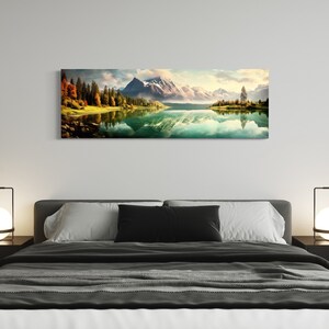 Mountains Reflection Canvas Wall Art, Lake Reflection Wall Art, Arctic Landscape Wall Art, Wide Canvas, Snow Wall Art, Housewarming Gift