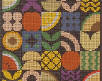 Summer Fruits Dark - Printed Needlepoint Tapestry Canvas