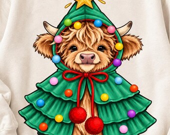 Hochlandrind-Weihnachtsbaum PNG, Weihnachtskuh-Sublimation (Digitaler Download)