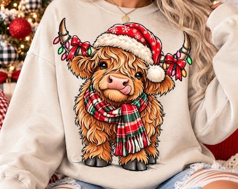 Weihnachtliches Hochlandrind (PNG) | Karoschal, Weihnachtsmannmütze (Digitaler Download)