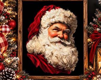 Vintage-Weihnachtsmann-PNG, altmodischer Weihnachtsmann-PNG, weihnachtliches Sublimationsdesign und digitale Wanddekoration